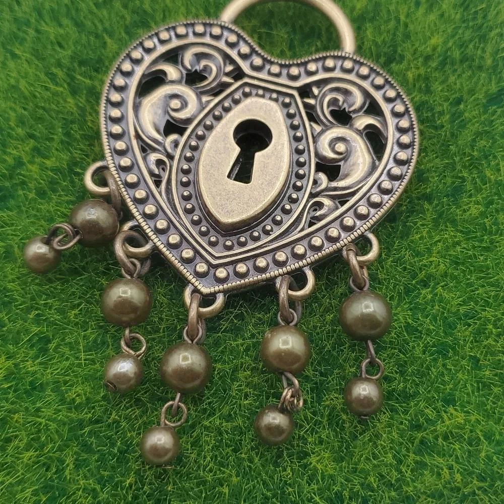 Kathy Van Zeeland Bronze Lock Heart‎ Pendant Chunky Large P315
